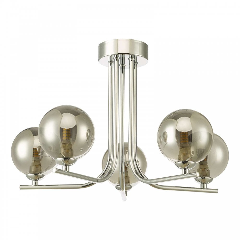 Cradle 5 Light Polished Chrome Semi Flush with Smoked Glass