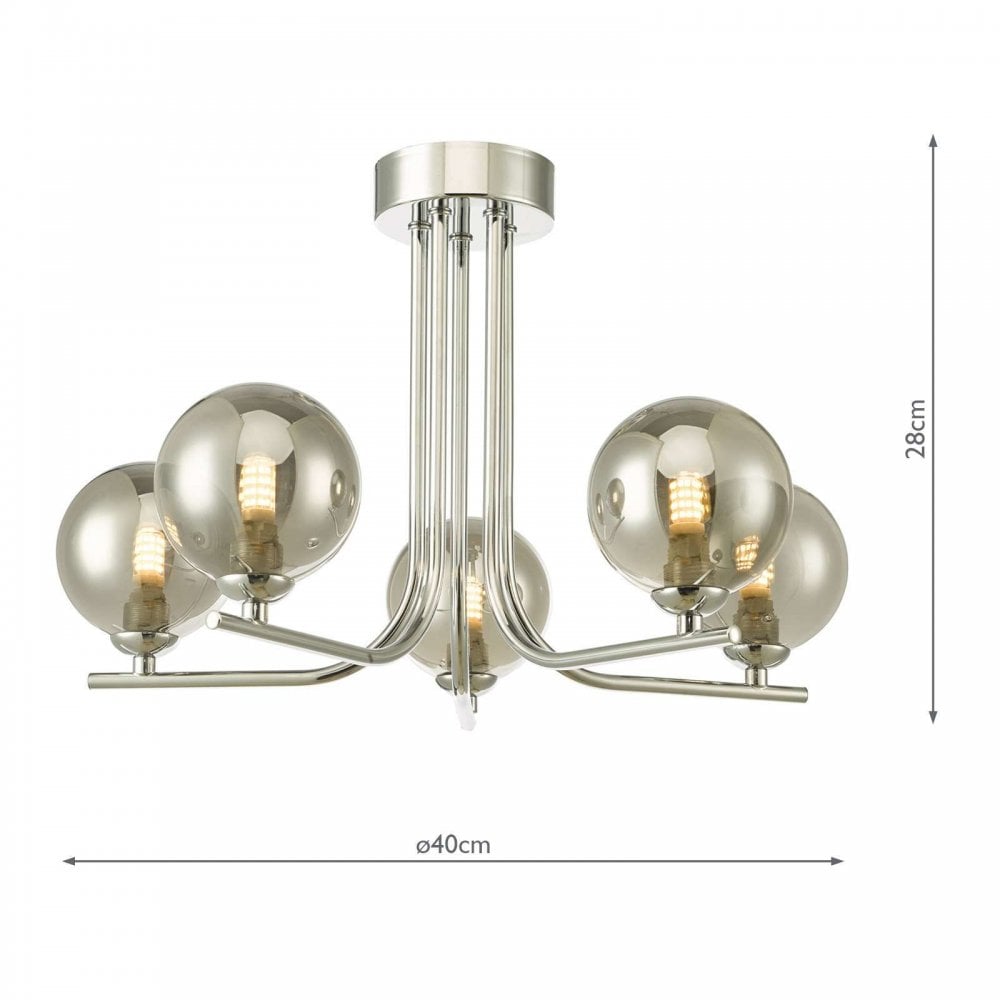 Cradle 5 Light Polished Chrome Semi Flush with Smoked Glass