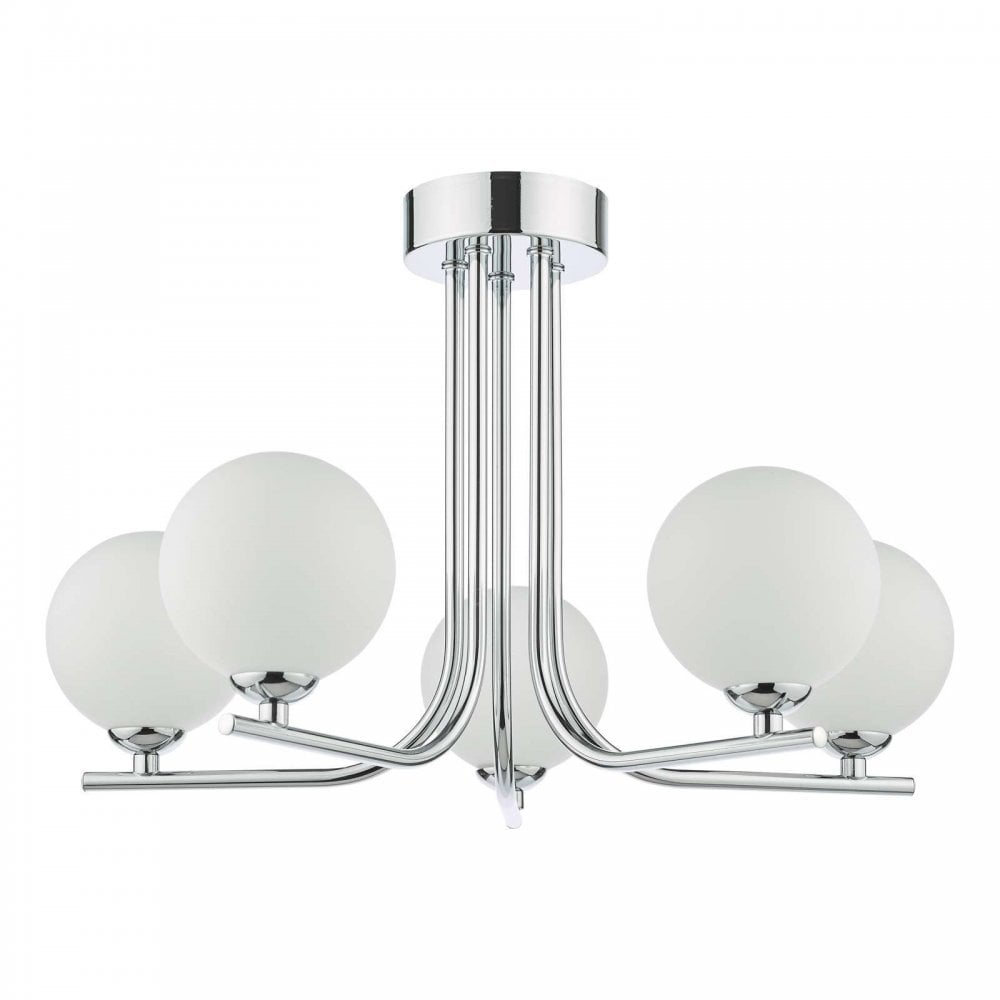 Cradle 5 Light Polished Chrome Semi Flush with Opal Glass