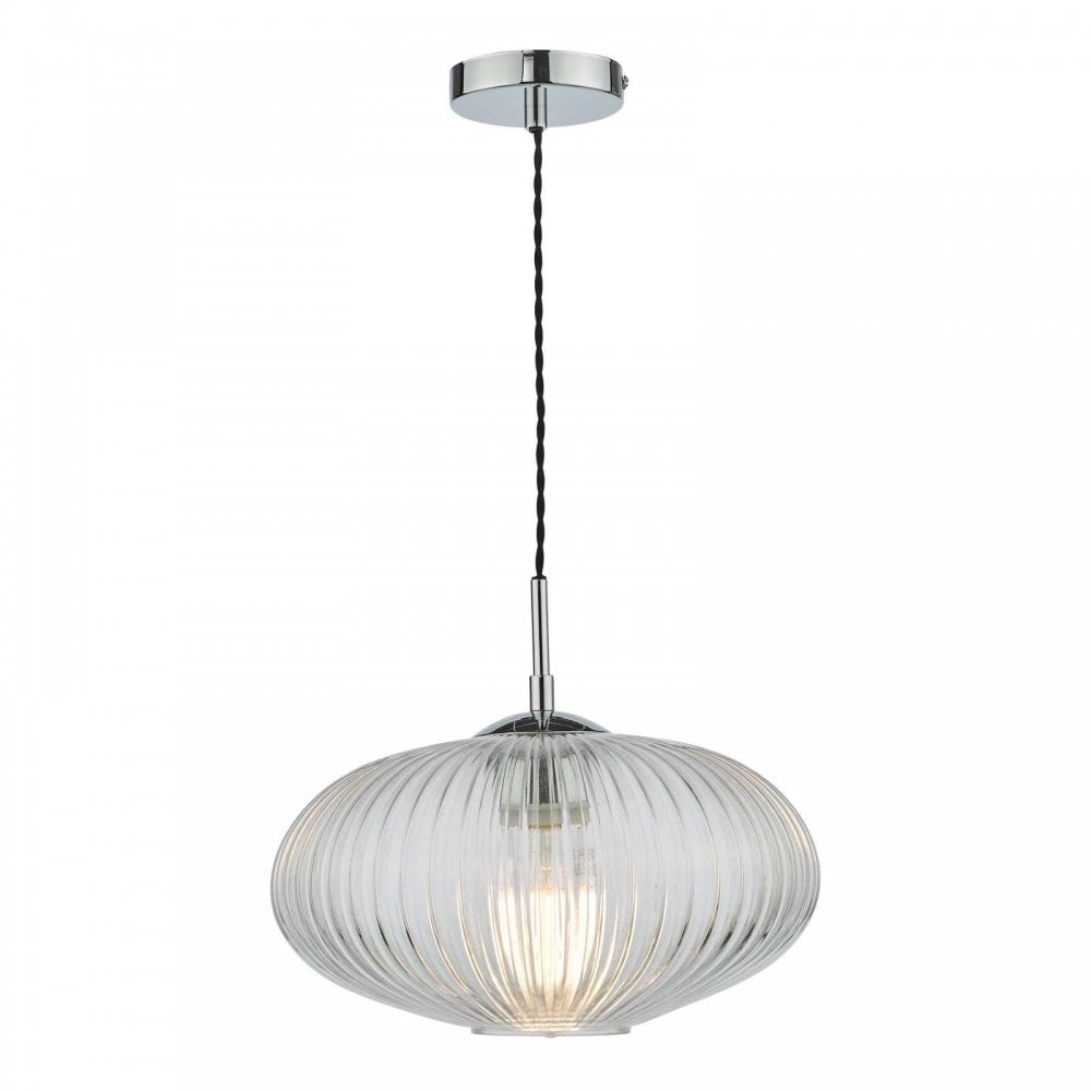 Edmond Single Pendant in Polished Chrome & Ribbed Glass