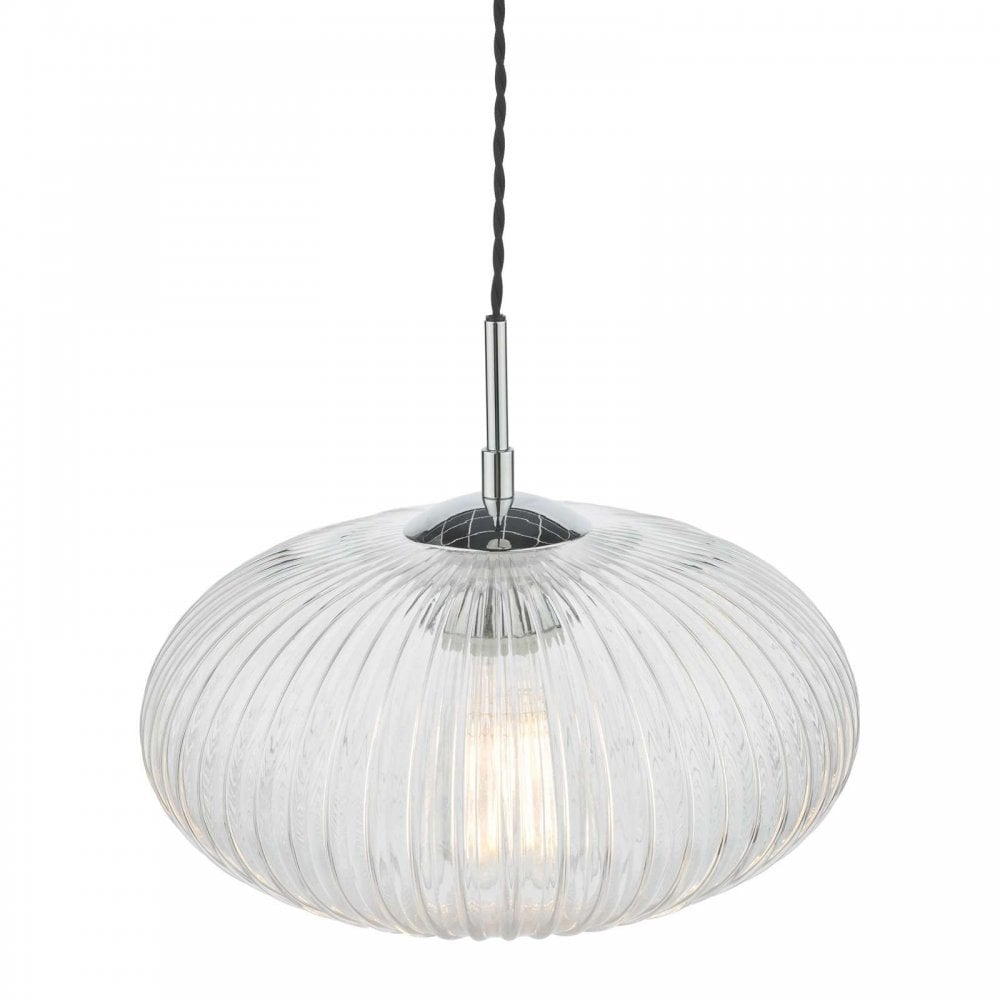 Edmond Single Pendant in Polished Chrome & Ribbed Glass