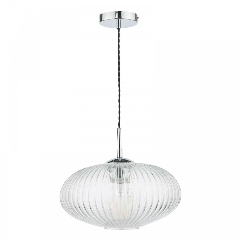 Edmond Single Pendant in Polished Chrome & Ribbed Glass