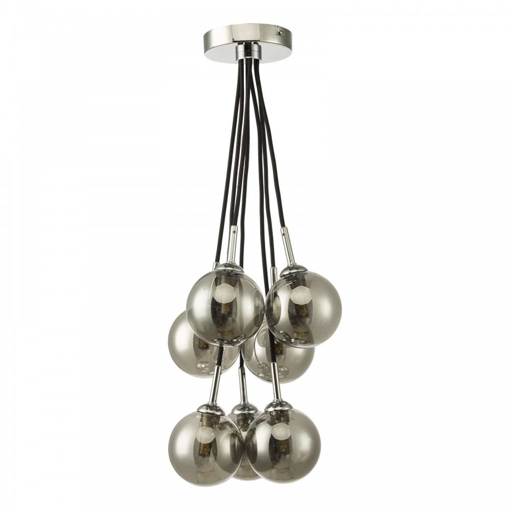 Elpis 7 Light Cluster in Polished Chrome & Smoked Glass