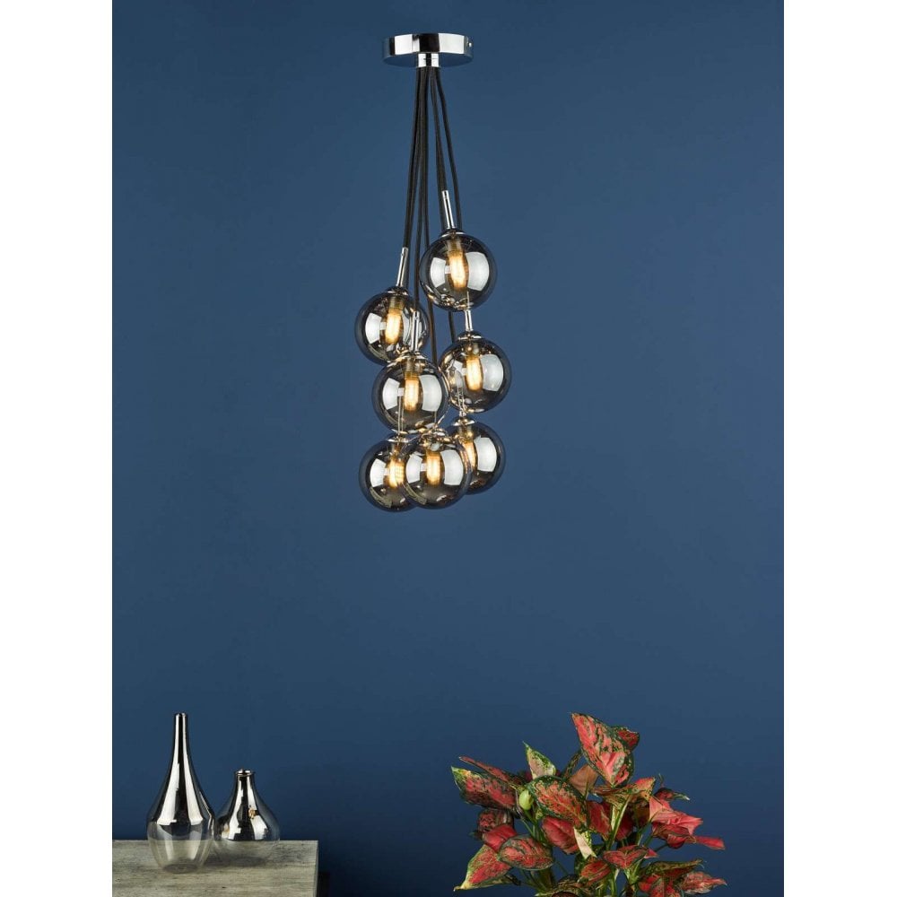 Elpis 7 Light Cluster in Polished Chrome & Smoked Glass