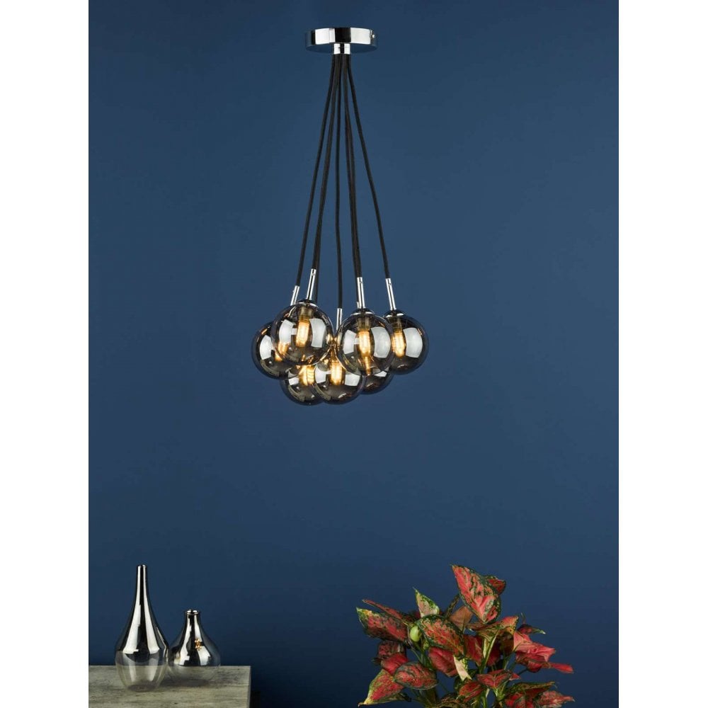 Elpis 7 Light Cluster in Polished Chrome & Smoked Glass