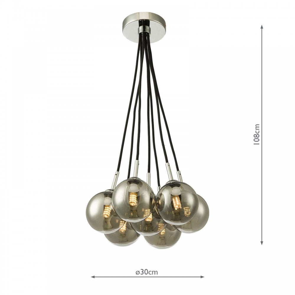 Elpis 7 Light Cluster in Polished Chrome & Smoked Glass