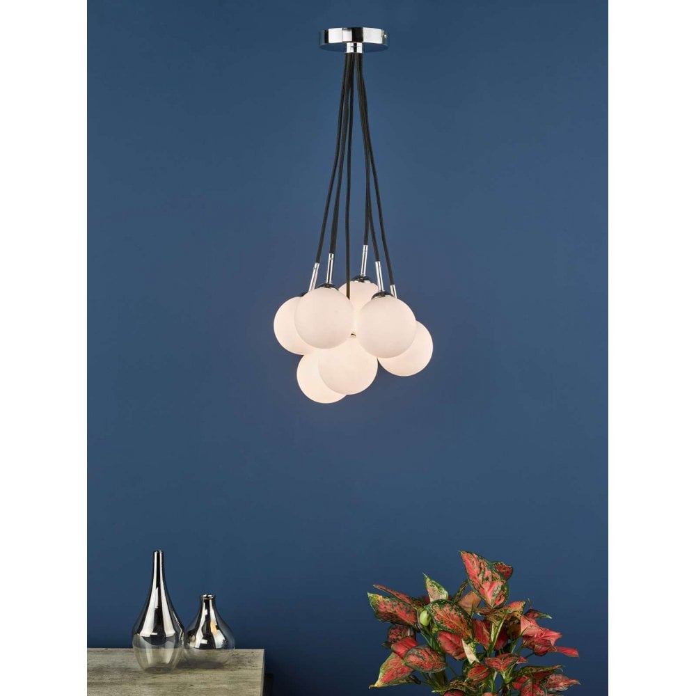 Elpis 7 Light Cluster in Polished Chrome & Opal Glass