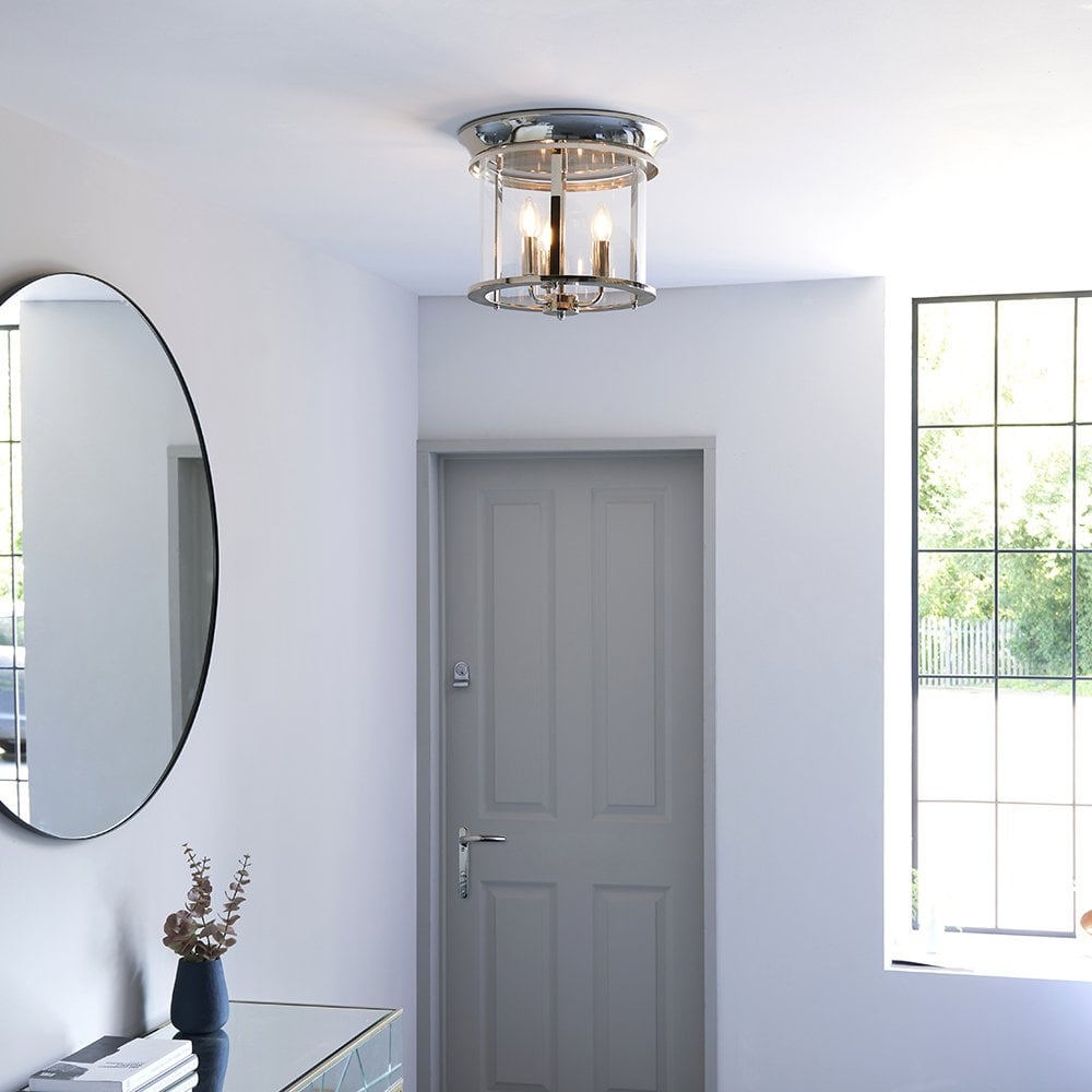 Hampworth 3lt Flush Light in Bright Nickel
