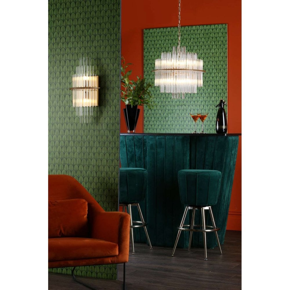 Lukas 13 Light Pendant Brushed Antique Gold And Glear Glass
