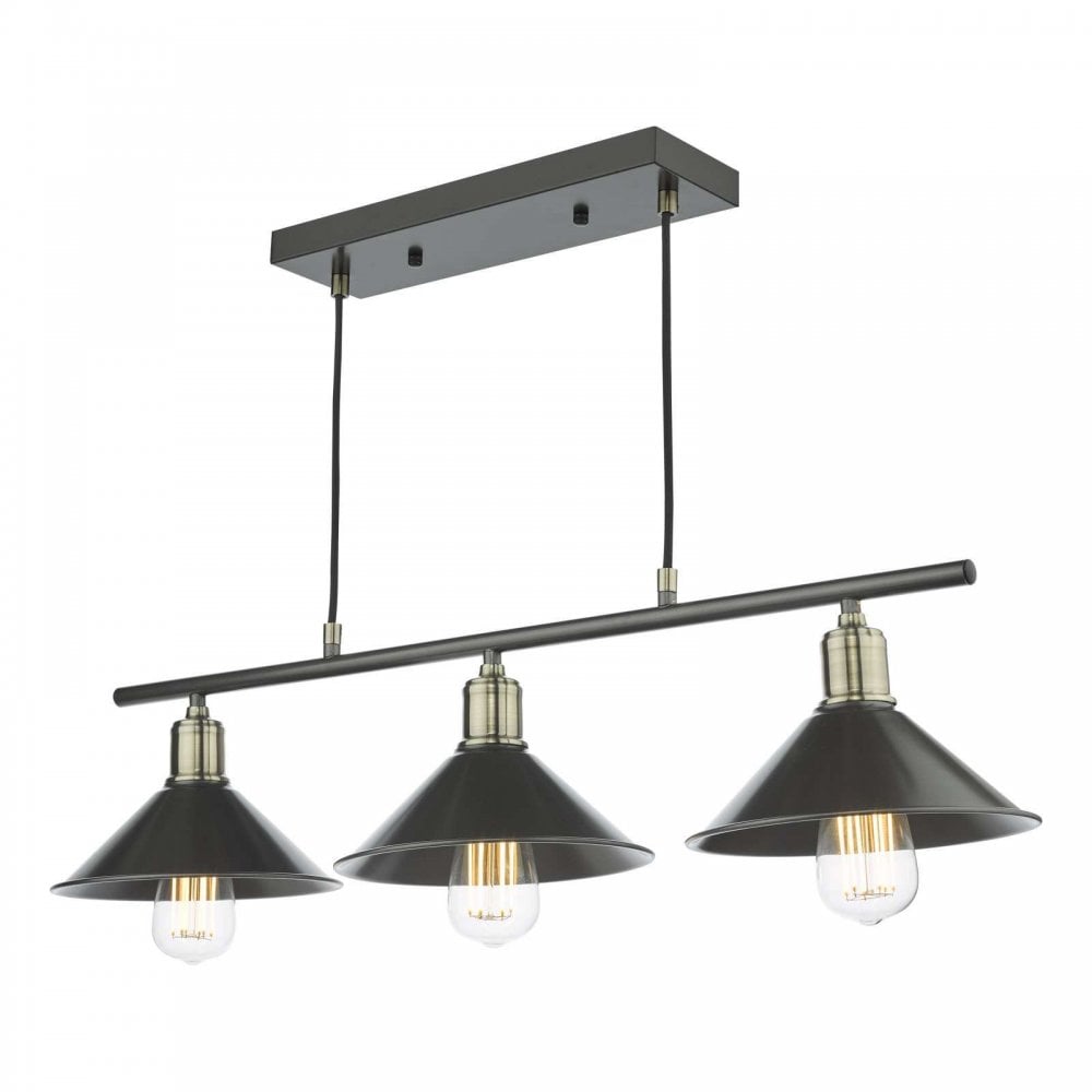 Jalen 3 Light Bar Pendant in Antique Brass & Graphite
