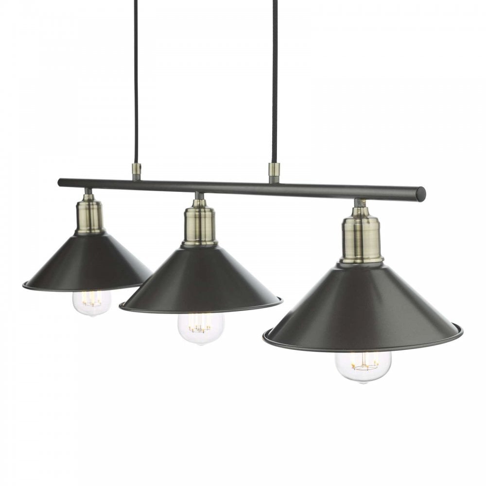 Jalen 3 Light Bar Pendant in Antique Brass & Graphite