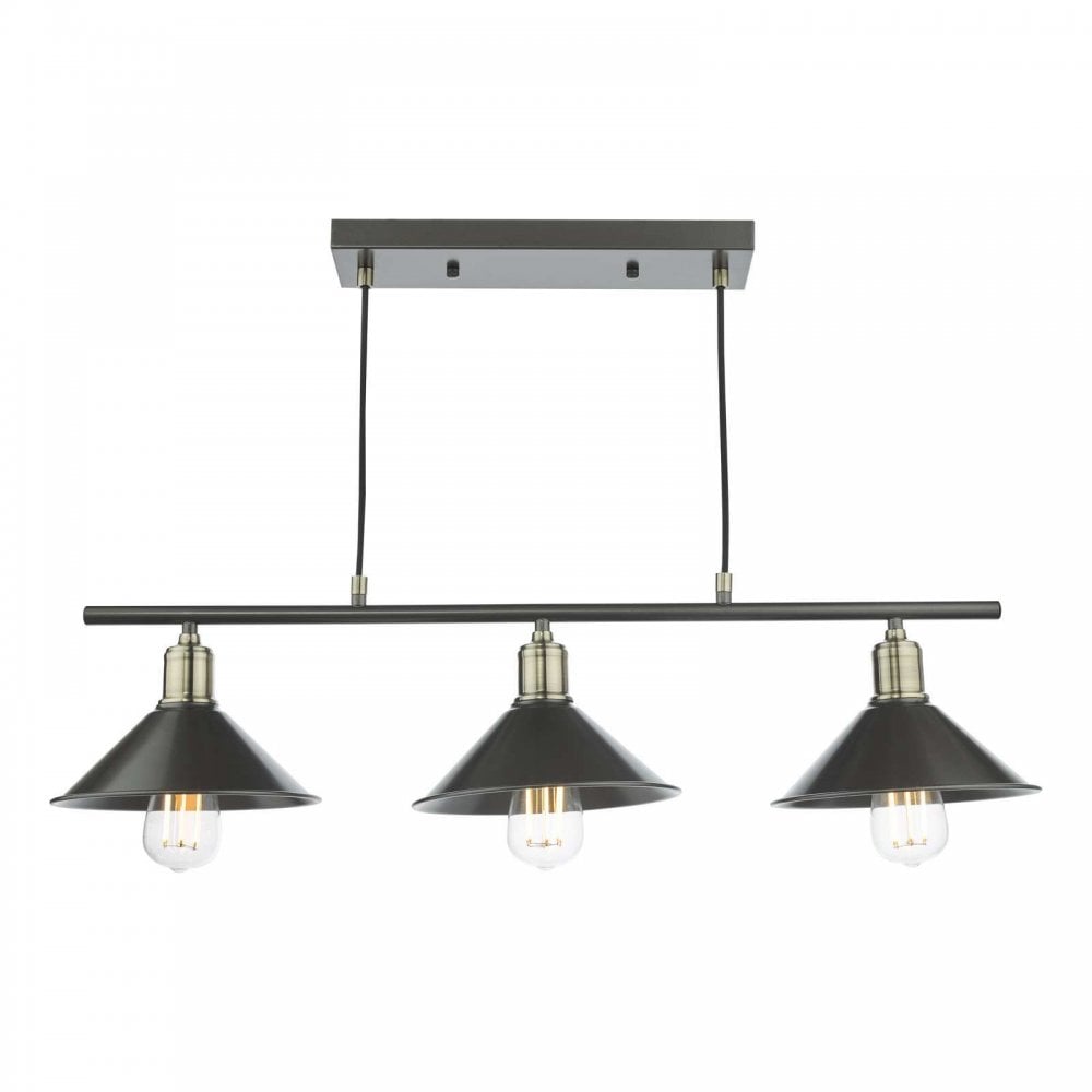 Jalen 3 Light Bar Pendant in Antique Brass & Graphite