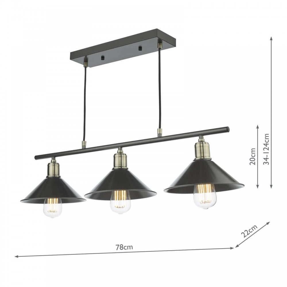 Jalen 3 Light Bar Pendant in Antique Brass & Graphite