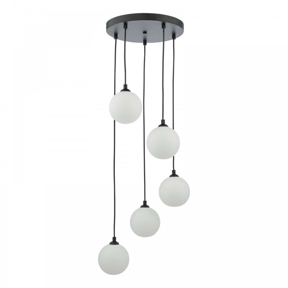 Federico 5 Light Pendant in Black & Opal Glass