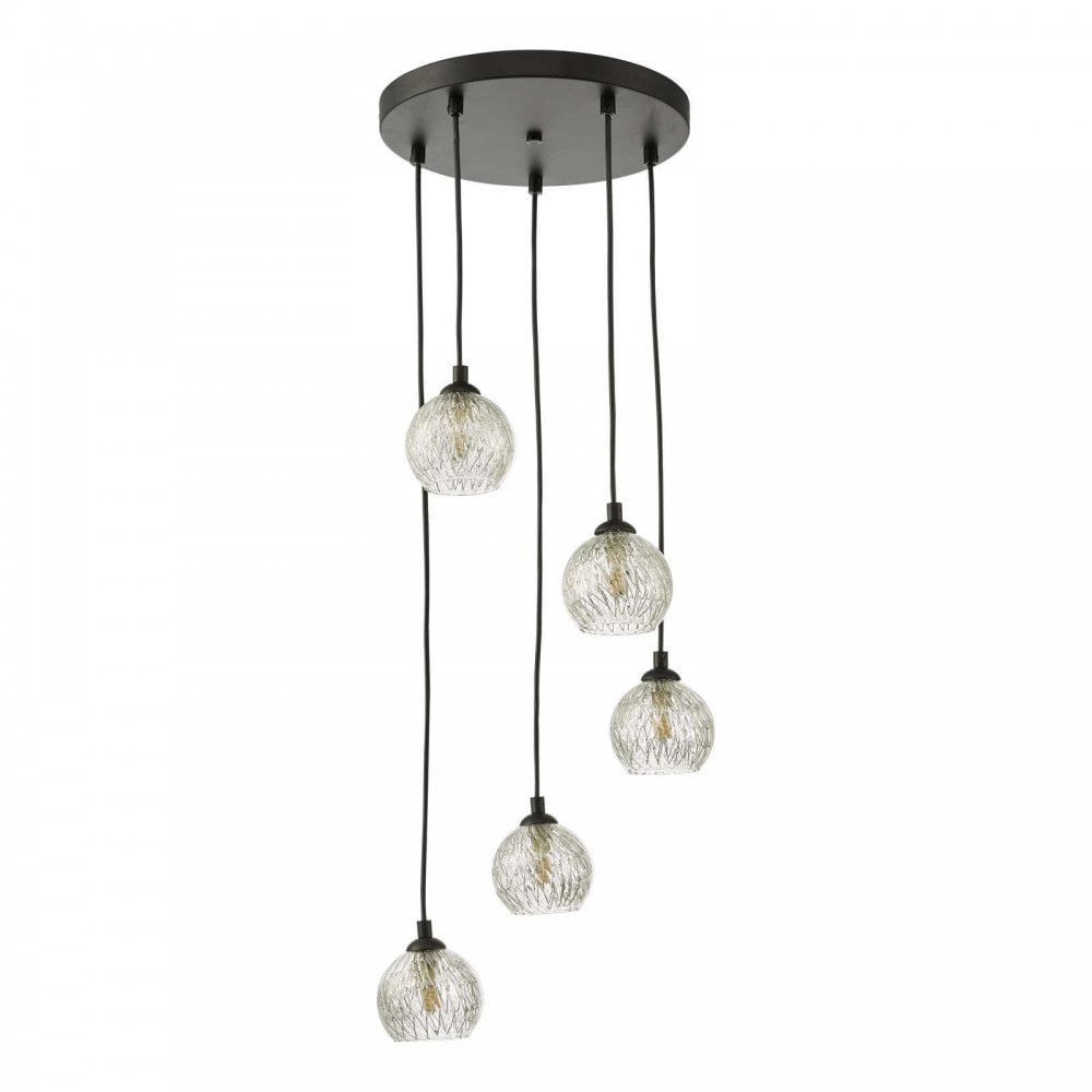 Federico 5 Light Pendant in Black & Clear/Wire Glass