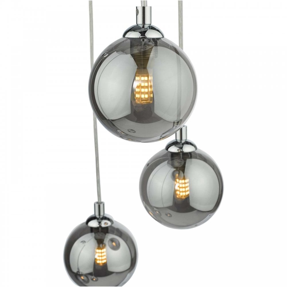 Federico 5 Light Pendant in Polished Chrome & Smoked Glass