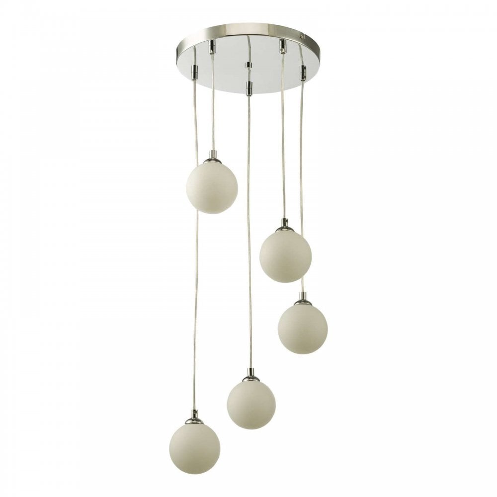 Federico 5 Light Pendant in Polished Chrome & Opal Glass