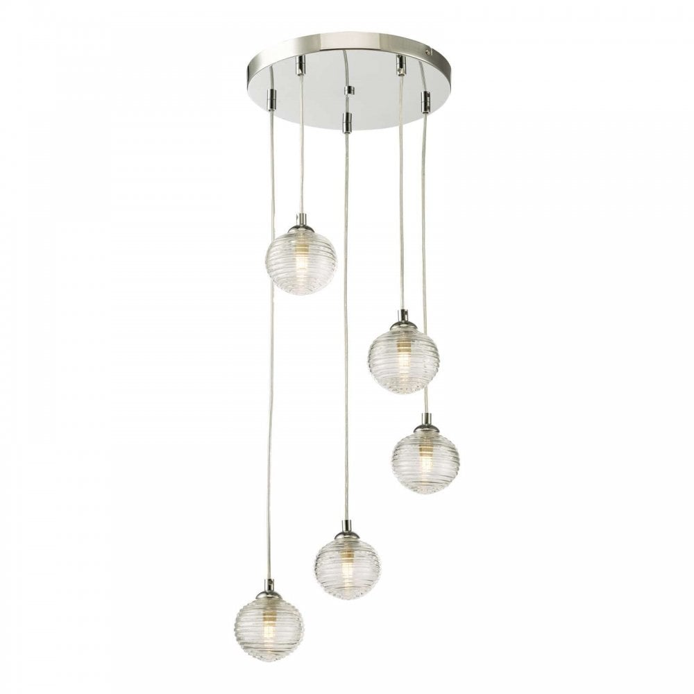Federico 5 Light Pendant in Polished Chrome & Ribbed Glass