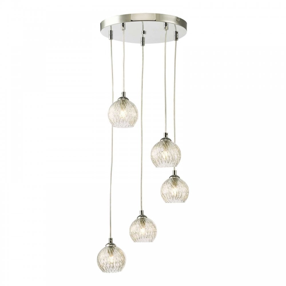 Federico 5 Light Pendant in Polished Chrome & Clear/Wire Glass