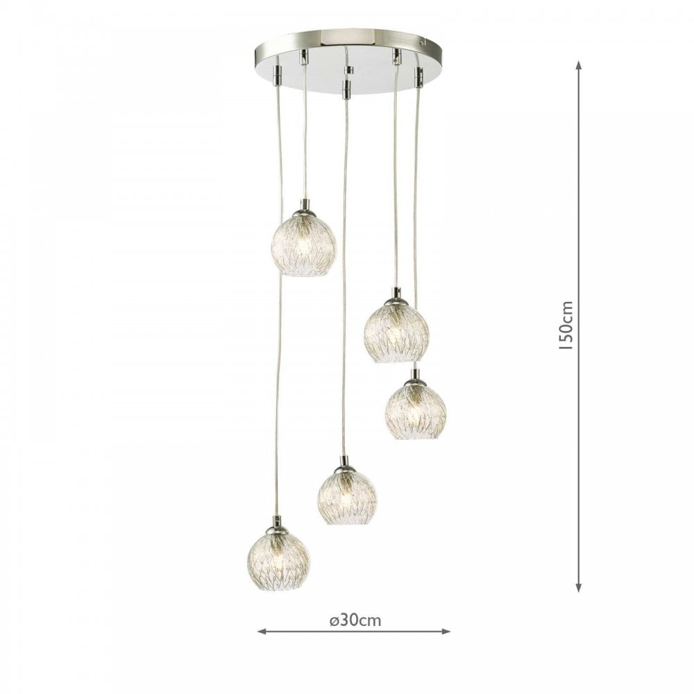 Federico 5 Light Pendant in Polished Chrome & Clear/Wire Glass