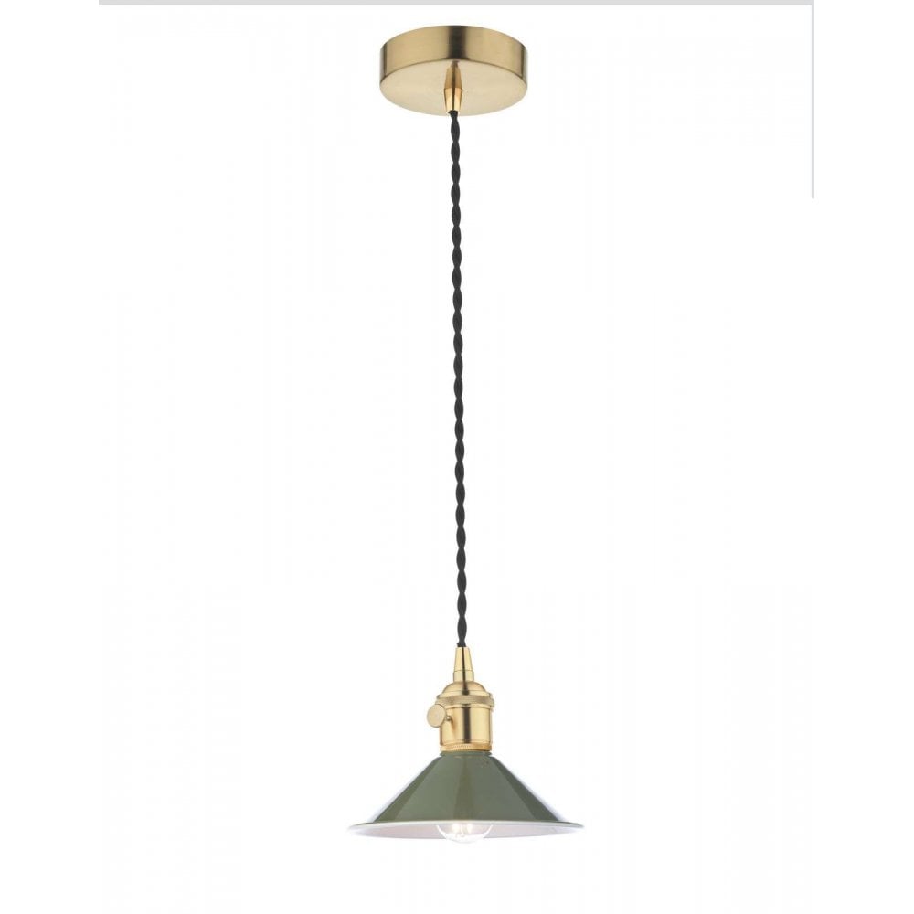 Hadano Natural Brass Pendant C/W Olive Green Shade