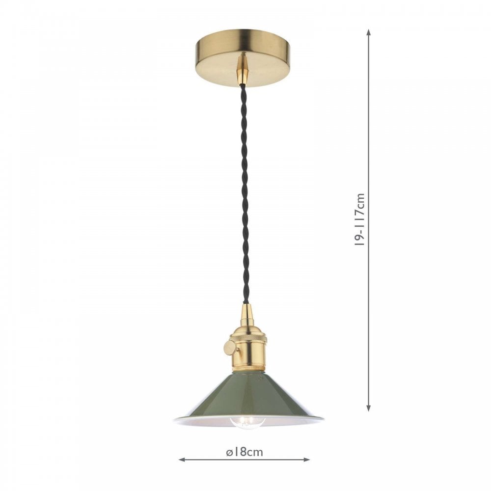 Hadano Natural Brass Pendant C/W Olive Green Shade