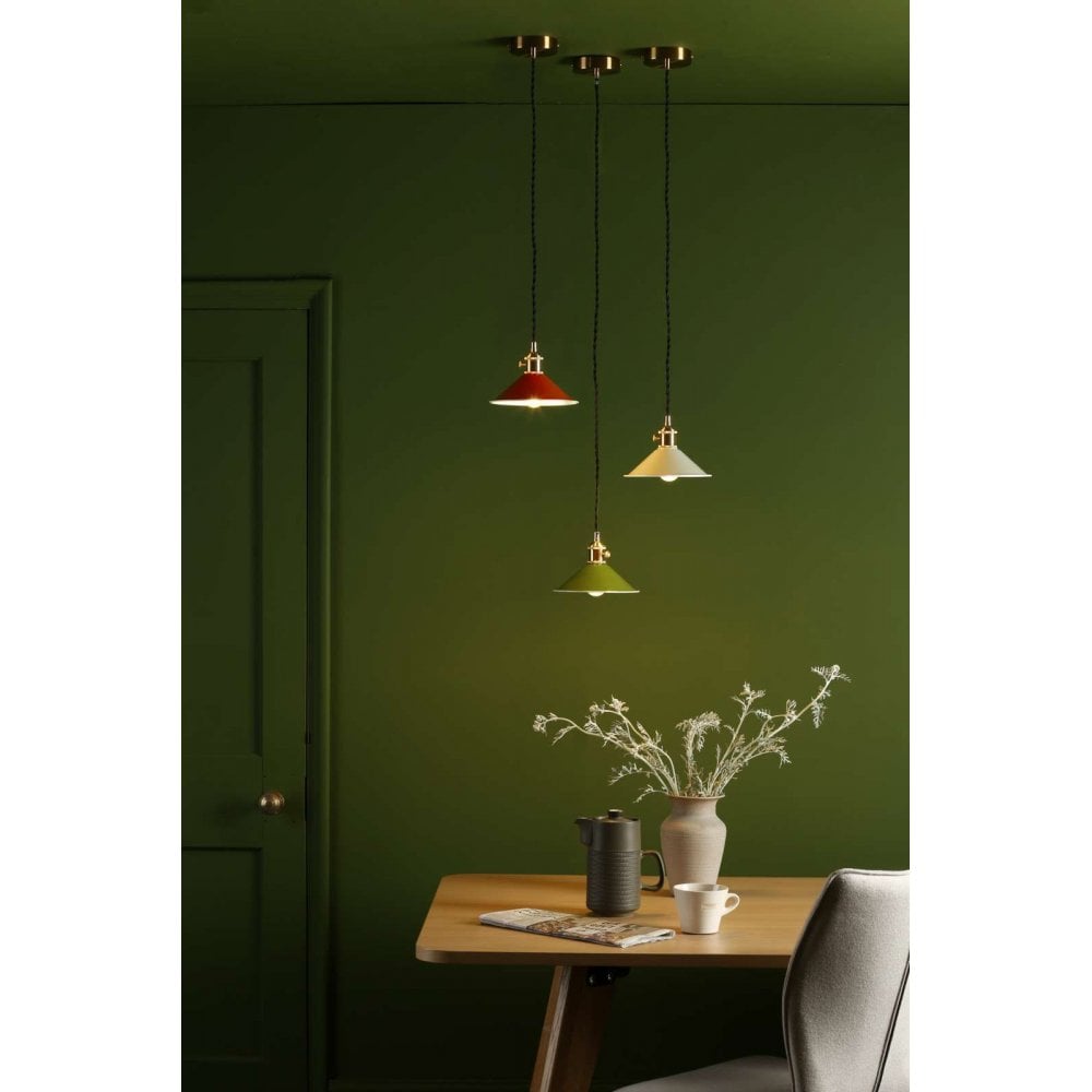 Hadano Natural Brass Pendant C/W Olive Green Shade