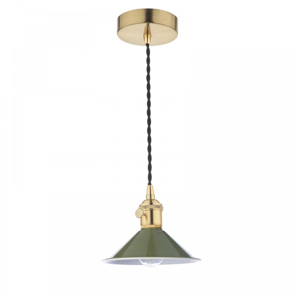 Hadano Natural Brass Pendant C/W Olive Green Shade