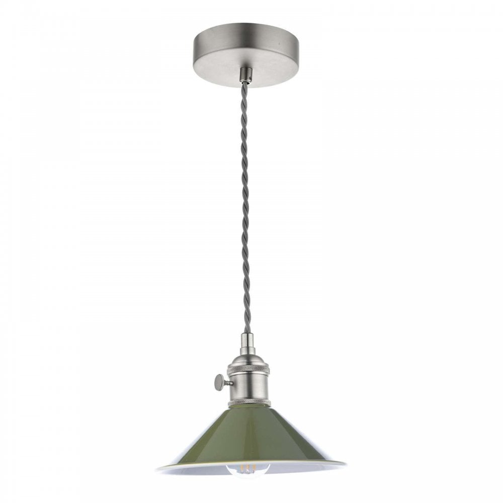 Hadano Antique Chrome Pendant C/W Olive Green Shade