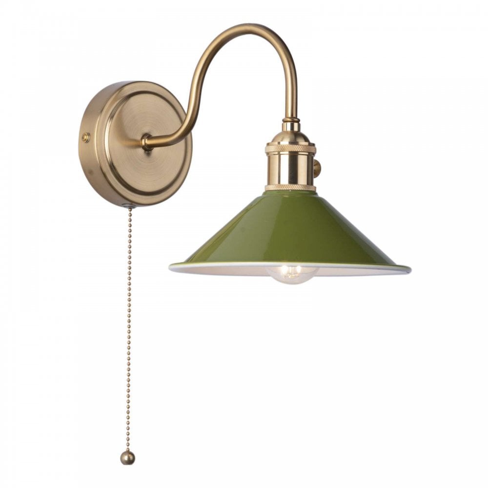 Hadano Natural Brass Wall Light C/W Olive Green Shade