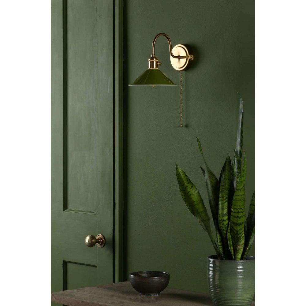 Hadano Natural Brass Wall Light C/W Olive Green Shade