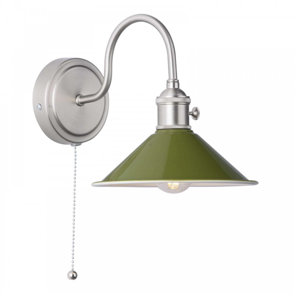 Hadano Antique Chrome Wall Light Olive Green Shade