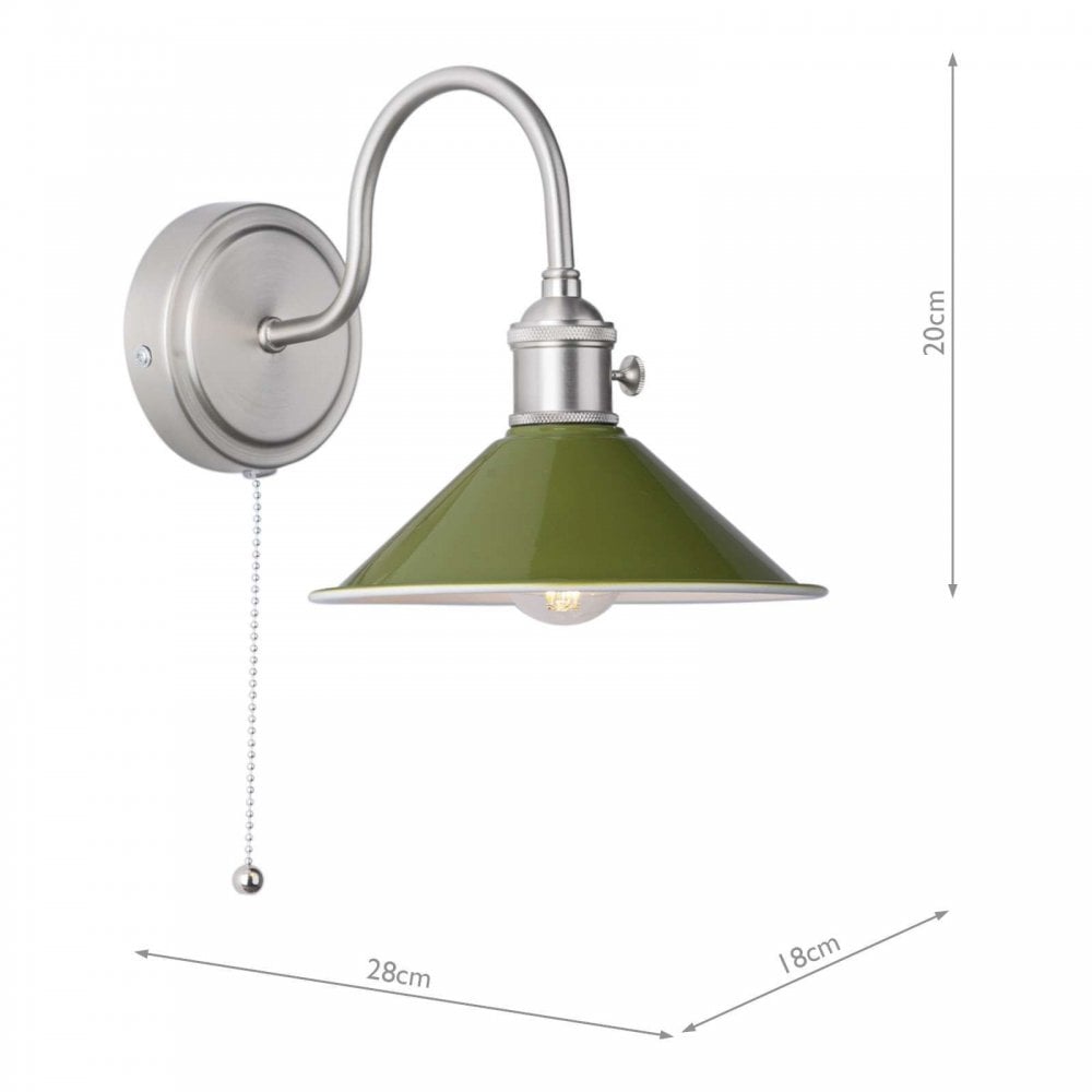 Hadano Antique Chrome Wall Light Olive Green Shade