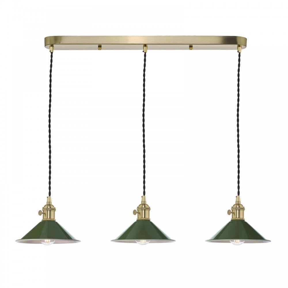 Hadano 3 Light Bar Natural Brass Fitting Olive Green Shade