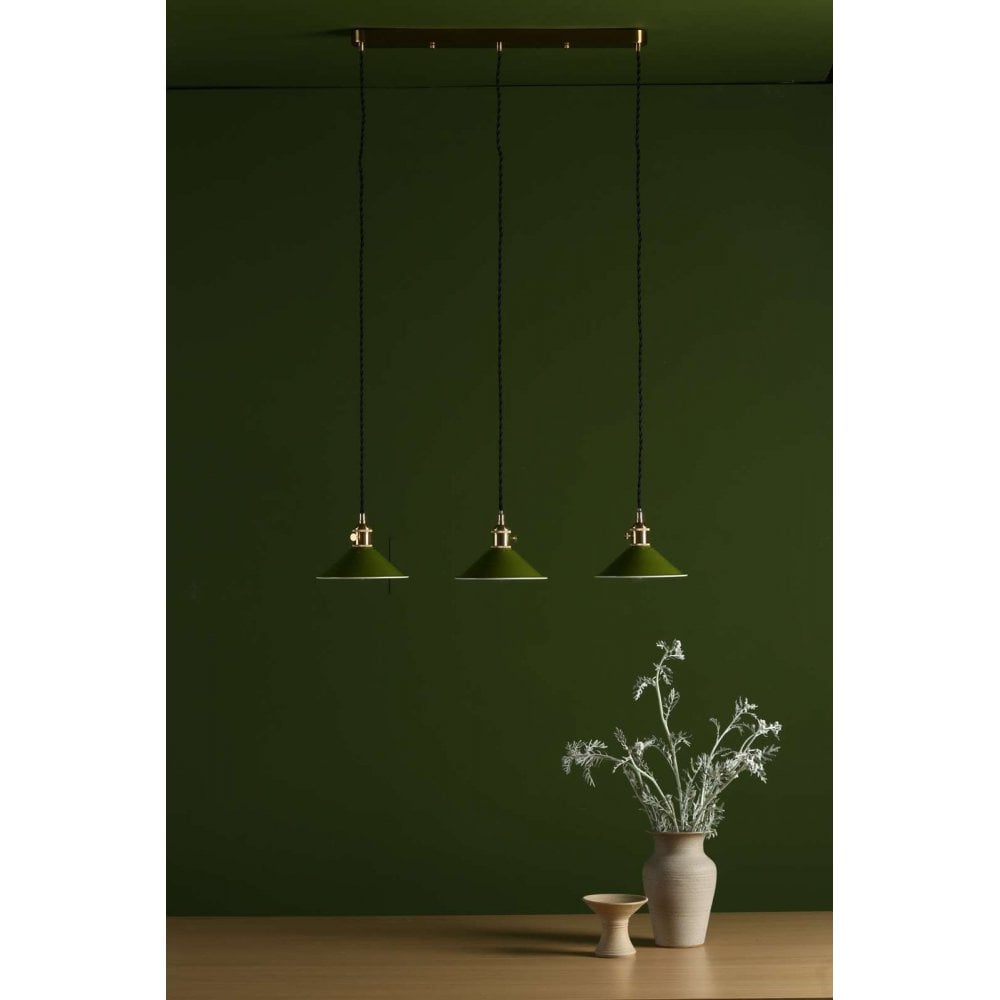 Hadano 3 Light Bar Natural Brass Fitting Olive Green Shade