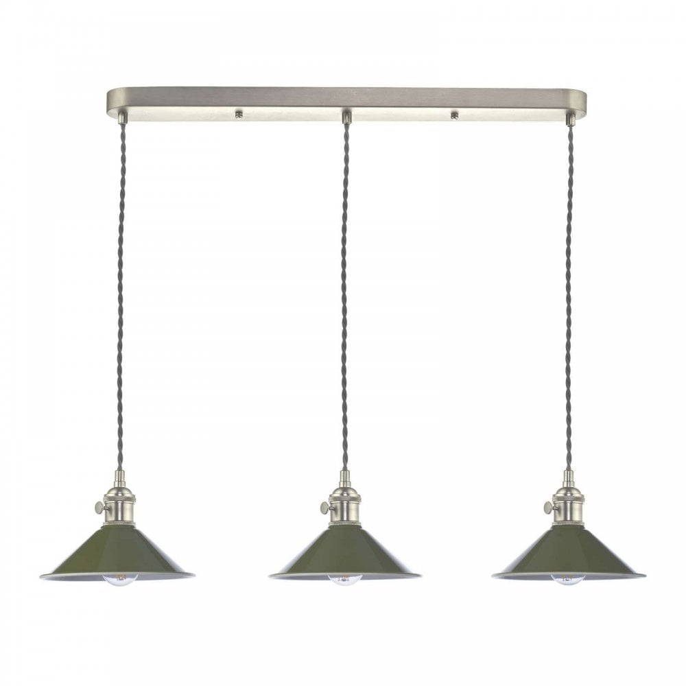 Hadano 3 Light Bar Antique Chrome Fitting Olive Green Shade