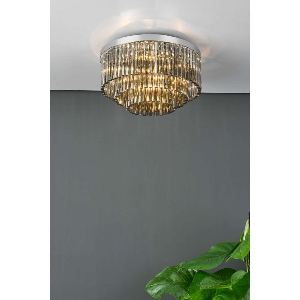 Logan 5 Light Polished Chrome Flush Fitting with Smoked Glass