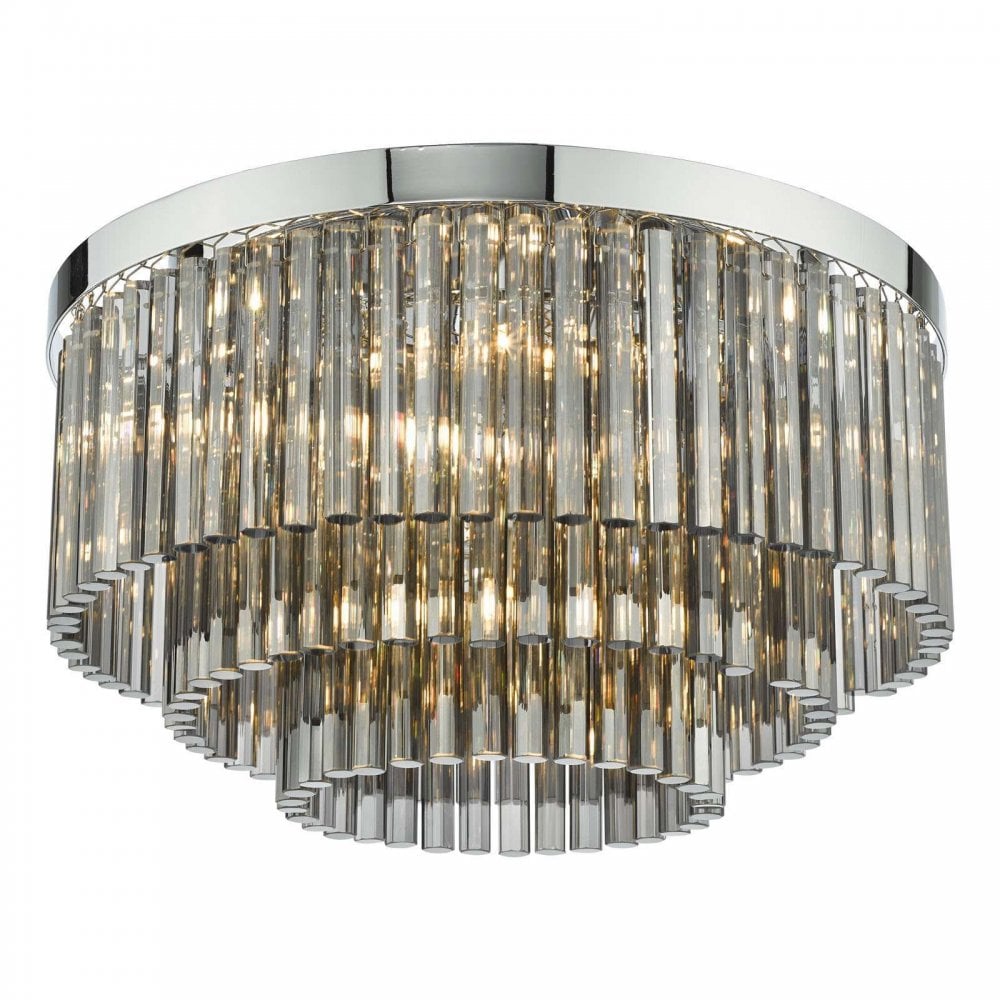 Logan 5 Light Polished Chrome Flush Fitting with Smoked Glass