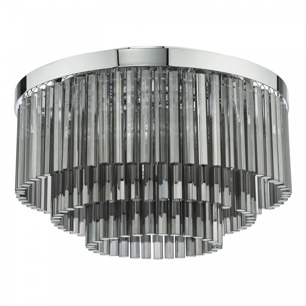 Logan 5 Light Polished Chrome Flush Fitting with Smoked Glass