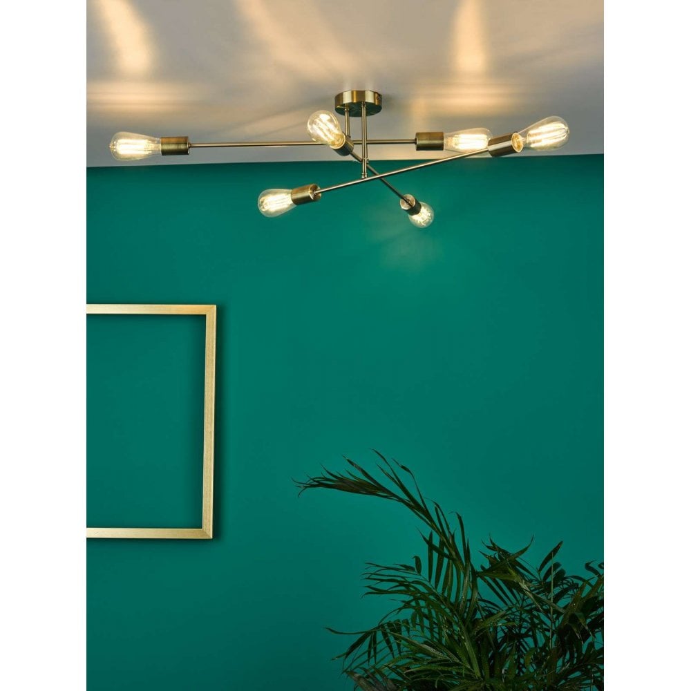 Neve 6 Light Flush Fitting in Antique Brass