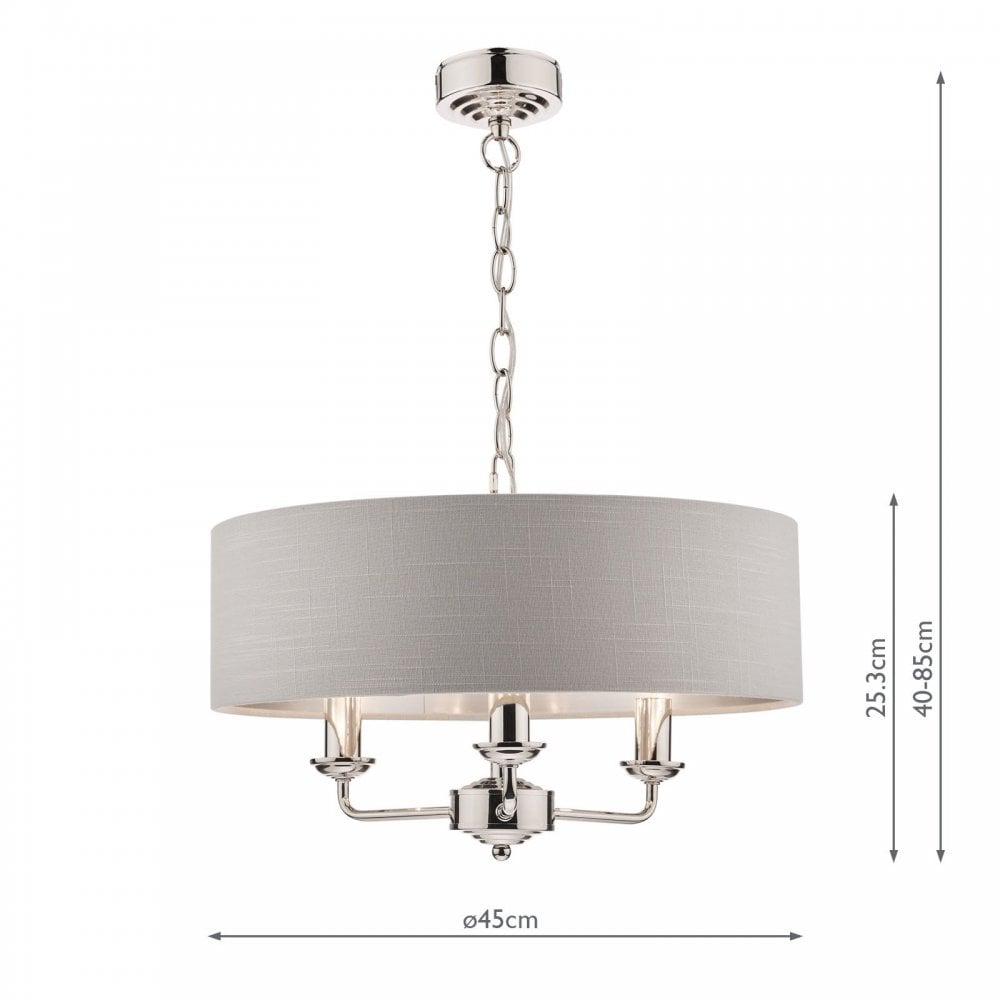 Sorrento 3 Light Pendant in Polished Nickel C/W Silver Shade