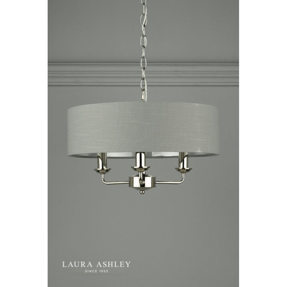 Sorrento 3 Light Pendant in Polished Nickel C/W Charcoal Shade