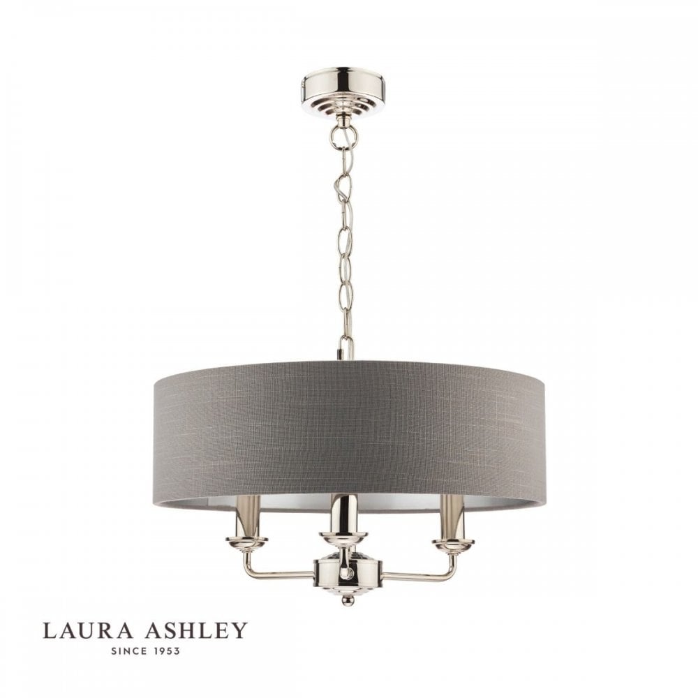Sorrento 3 Light Pendant in Polished Nickel C/W Charcoal Shade