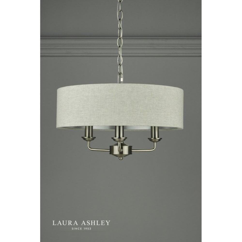 Sorrento 3 Light Pendant in Brushed Chrome C/W Natural Shade