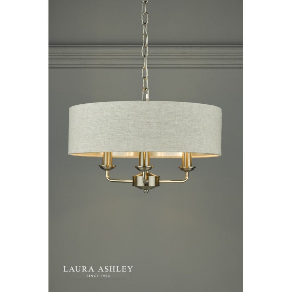 Sorrento 3 Light Pendant in Brushed Chrome C/W Natural Shade