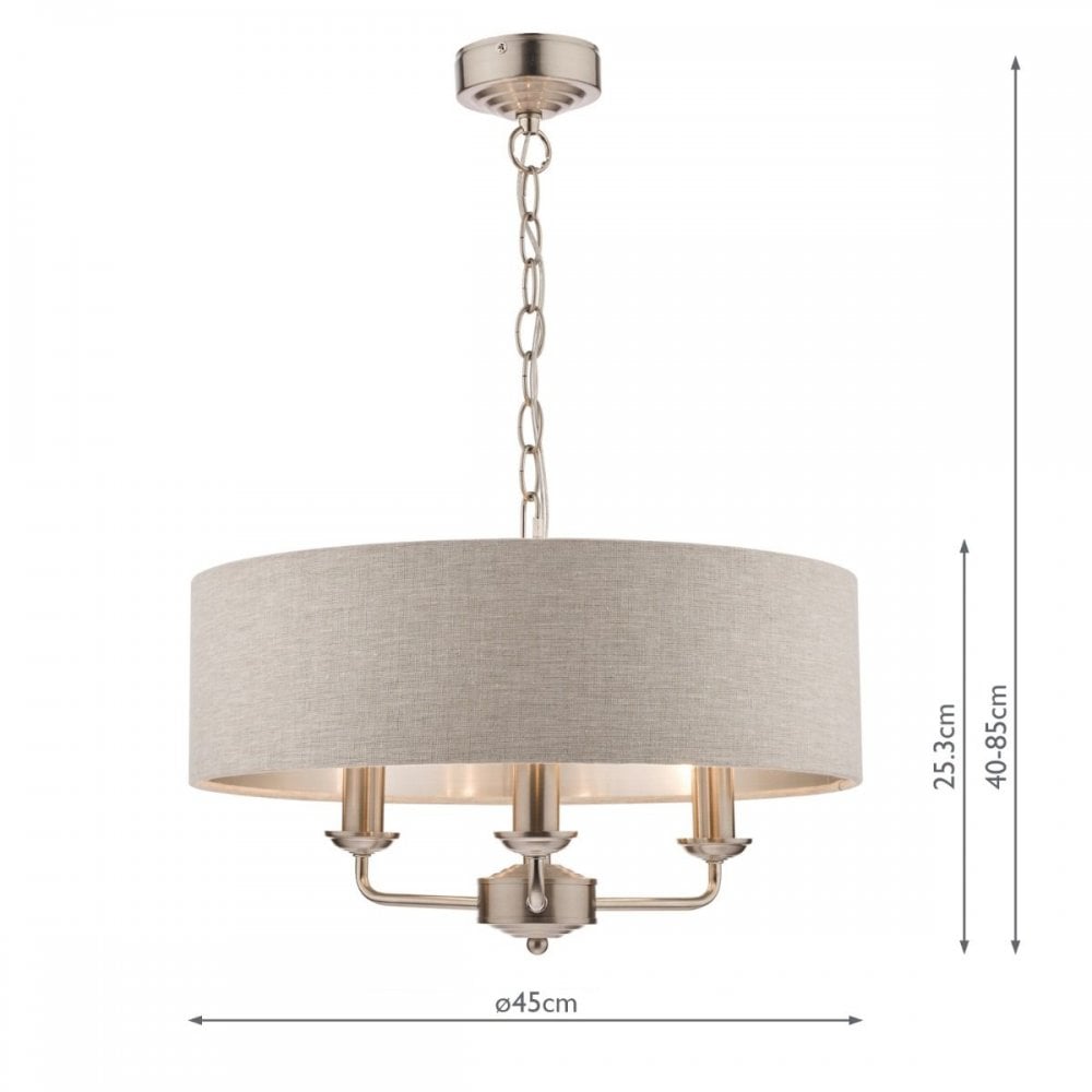 Sorrento 3 Light Pendant in Brushed Chrome C/W Natural Shade