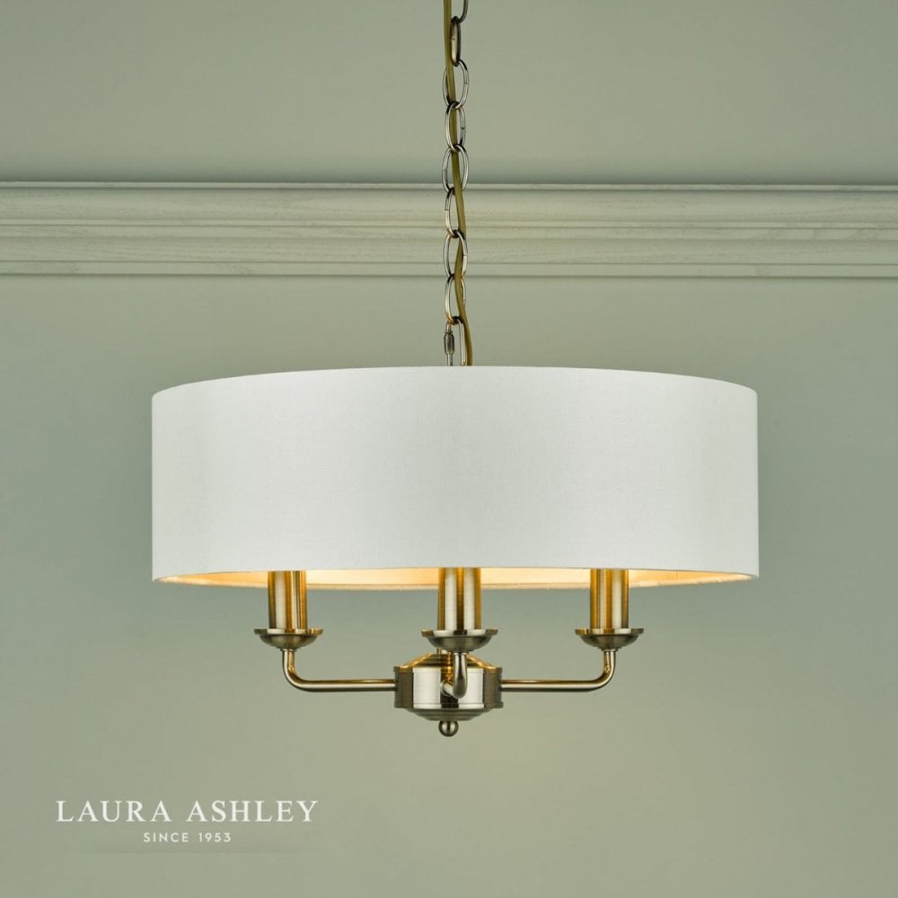 Sorrento 3 Light Pendant in Antique Brass C/W Ivory Shade