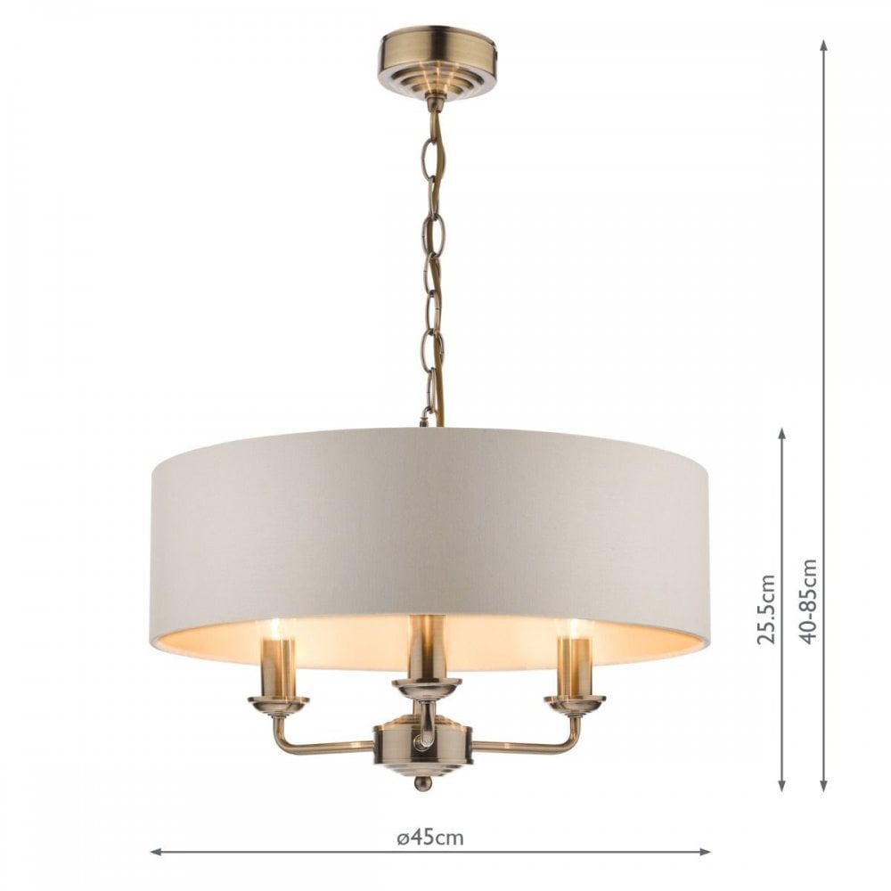 Sorrento 3 Light Pendant in Antique Brass C/W Ivory Shade