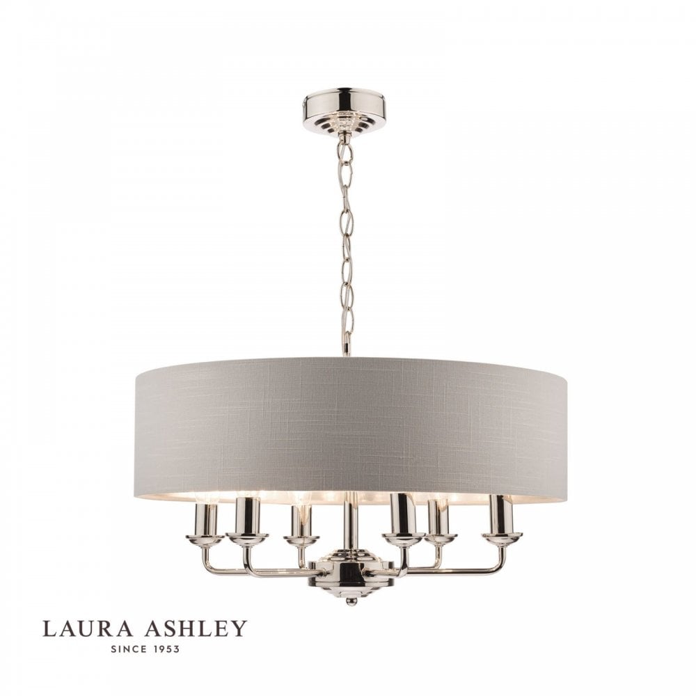 Sorrento 6 Light Pendant in Polished Nickel C/W Silver Shade