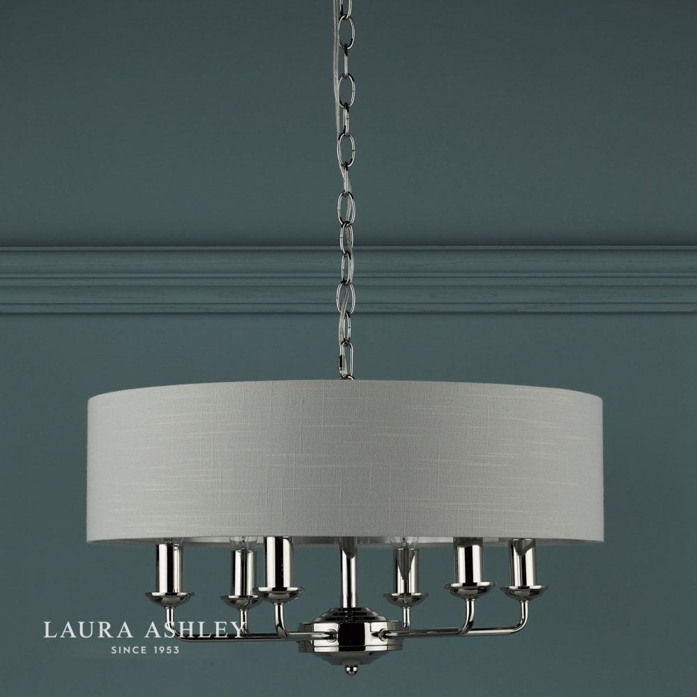 Sorrento 6 Light Pendant in Polished Nickel C/W Silver Shade
